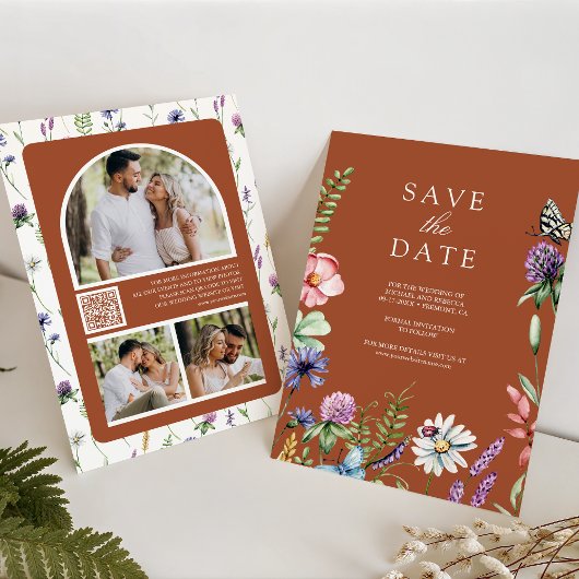 Wilde Bloem Foto QR Code Terracotta Huwelijk Save The Date