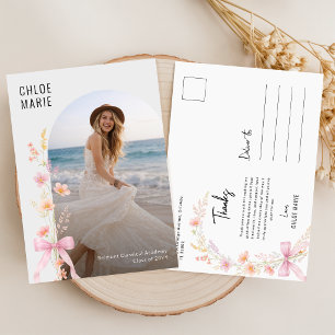 Wilde Bloem Foto Roze Strik Afstudeer Dankjewel Briefkaart