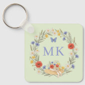 Wilde Bloem Frame Vlinder Monogram Sage Sleutelhanger (Voorkant)