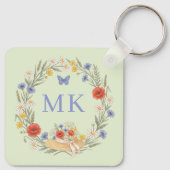 Wilde Bloem Frame Vlinder Monogram Sage Sleutelhanger (Achterkant)