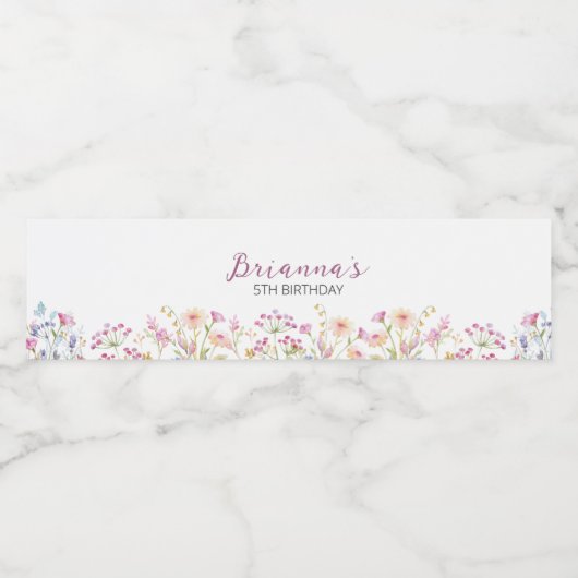 Wilde bloem Garden Girl waterverf Birthday Party Waterfles Etiket (Enkel label)