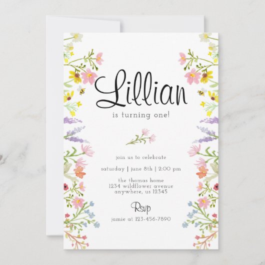 Wilde bloem Garden Party Birthday Waterverf Kaart (Voorkant)