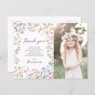 Wilde bloem Garden Theme Girl waterverf Dank u wel Briefkaart
