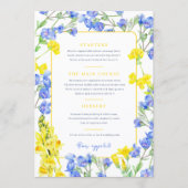 Wilde bloem geel blauw waterverf bloemige bruiloft menu (Voorkant)