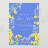 Wilde bloem geel blauw waterverf bloemige bruiloft menu (Achterkant)