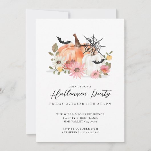 Wilde bloem Geel en Witte Pompoen Halloween Party Kaart (Voorkant)