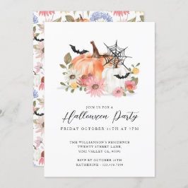 Wilde bloem Geel en Witte Pompoen Halloween Party Kaart