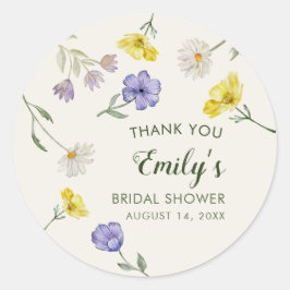 Wilde bloem Geel Paarse Bloem Bruiloft Feest Ronde Sticker