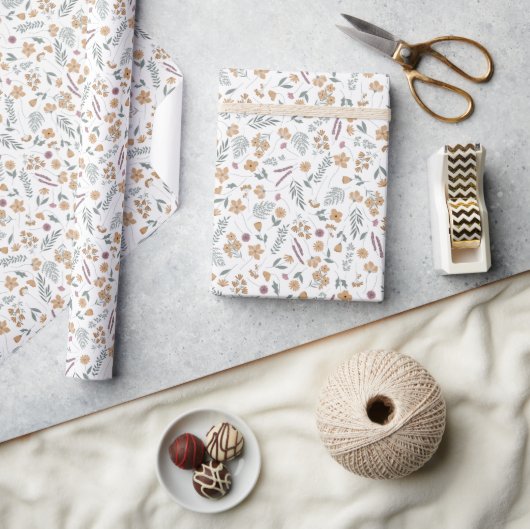 Wilde Bloem Geïllustreerd Inpakpapier - Oranje (Crafts)