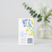 Wilde bloem gele blauwe foto met QR-deling Informatiekaartje (Staand voorkant)