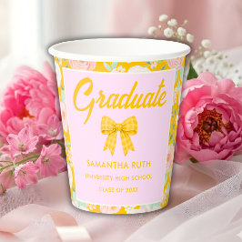 Wilde bloem Gele Gingham Strik Afstudeerfeest Papieren Bekers