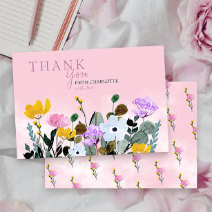 Wilde bloem Gepersonaliseerd Roze Hartelijk dank K Bedankkaart