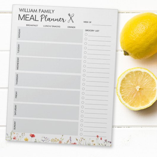 Wilde Bloem Gepersonaliseerde Maaltijdplanner Bood Notitieblok