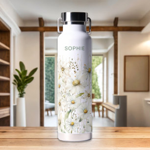 Wilde bloem gepersonaliseerde naam bloemig waterfles