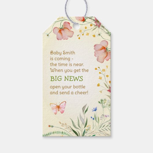 Wilde bloem Geslacht Neutraal Baby shower Fles Fav Cadeaulabel (Voorkant)