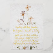 Wilde bloem Gold Foil Calligrafie Fine Art Style Folie Uitnodiging (Voorkant)