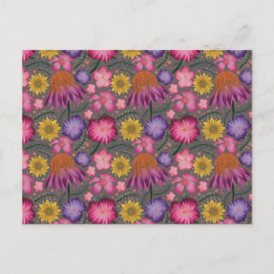 Wilde bloem Gray Floral Pattern Briefkaart