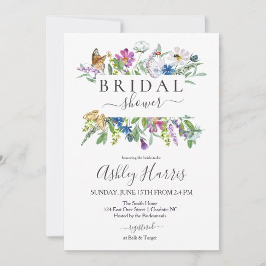 Wilde bloem - grieschower - uitnodiging , vlinder  (Voorkant)