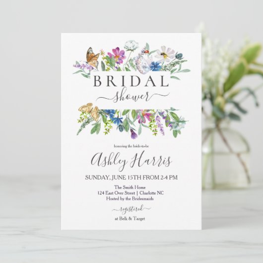 Wilde bloem - grieschower - uitnodiging , vlinder  (Staand voorkant)