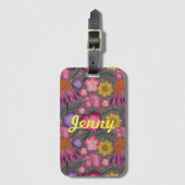 Wilde bloem Grijze Floral Gepersonaliseerd Bagagelabel (Voorkant (verticaal))