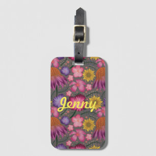 Wilde bloem Grijze Floral Gepersonaliseerd Bagagelabel