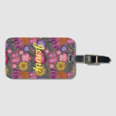 Wilde bloem Grijze Floral Gepersonaliseerd Bagagelabel (Voorkant (horizontaal))