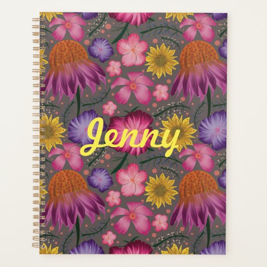 Wilde bloem Grijze Floral Gepersonaliseerd Planner (Voorkant)