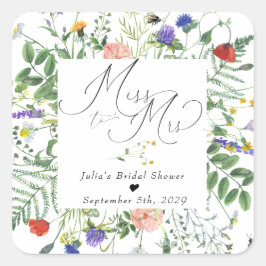 Wilde bloem groen | Bees Bloemen | Bruids Favor Vierkante Sticker