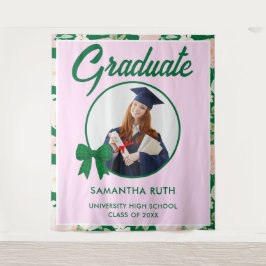 Wilde Bloem Groen Gingham Strik Foto Grad Achtergr Wandkleed