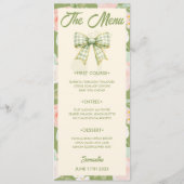 Wilde Bloem Groen Gingham Strik Huwelijksmenu Kaar Menu (Achterkant)