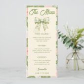 Wilde Bloem Groen Gingham Strik Huwelijksmenu Kaar Menu (Staand voorkant)