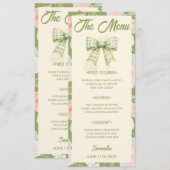 Wilde Bloem Groen Gingham Strik Huwelijksmenu Kaar Menu (Voorkant / Achterkant)