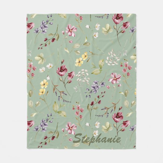 Wilde bloem Groene Aangepaste Naam Bridesmaid Gift Fleece Deken (Voorkant)