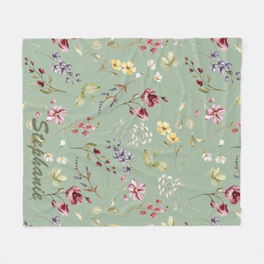 Wilde bloem Groene Aangepaste Naam Bridesmaid Gift Fleece Deken (Voorkant (Horizontaal))