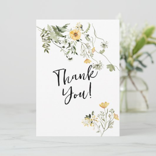 Wilde bloem groene bruiloft bedankt kaart (Staand voorkant)
