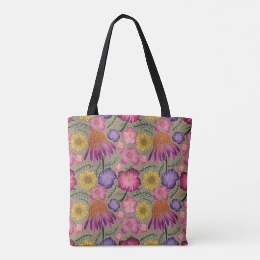 Wilde bloem Groene Floral Aangepaste Canvas tas (Achterkant)