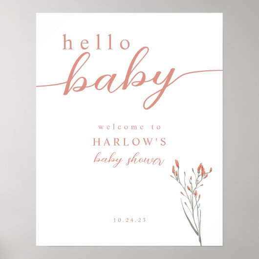 Wilde bloem Hallo Baby Welkomstteken Poster (Voorkant)