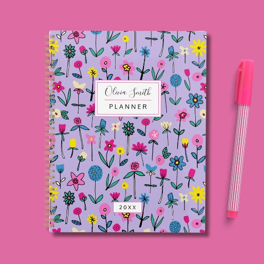 Wilde bloem handgetekende bloemenweide planner