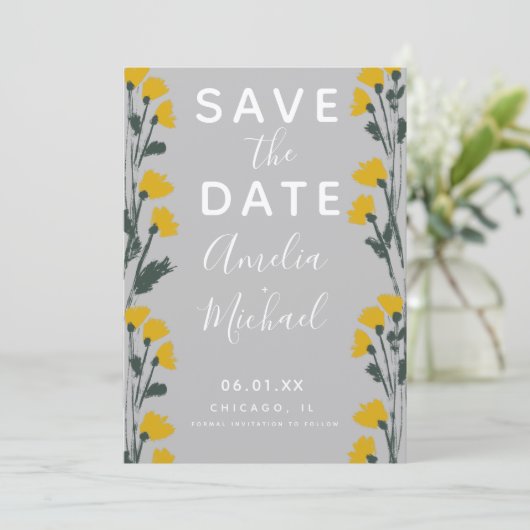 Wilde Bloem Handgetekende Botanische Save the Date (Staand voorkant)