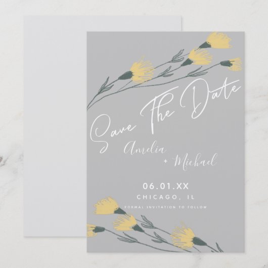 Wilde Bloem Handgetekende Botanische Save the Date (Voorkant / Achterkant)