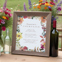 Wilde bloem Handtekening cocktail Menu Poster