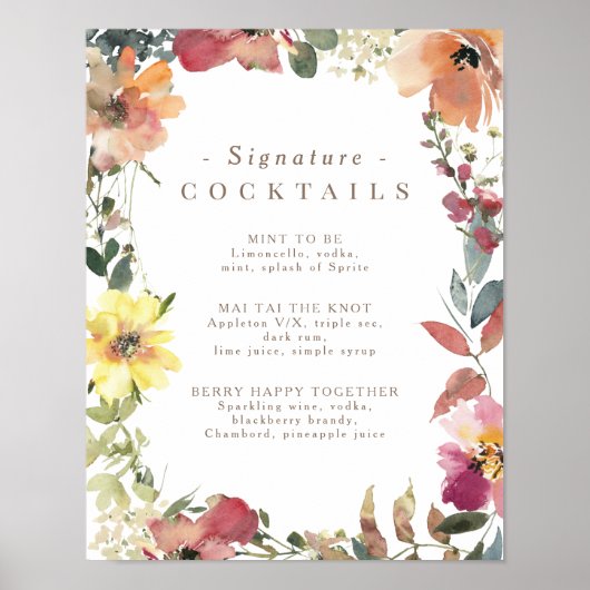 Wilde bloem Handtekening cocktail Menu Poster (Voorkant)