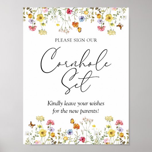 Wilde Bloem Handtekening Cornhole Set Baby Shower Poster (Voorkant)