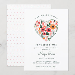 Wilde bloem Heart Birthday Kaart