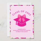 Wilde Bloem Heet Roze Gingham Strik Afstudeerfeest Kaart (Achterkant)