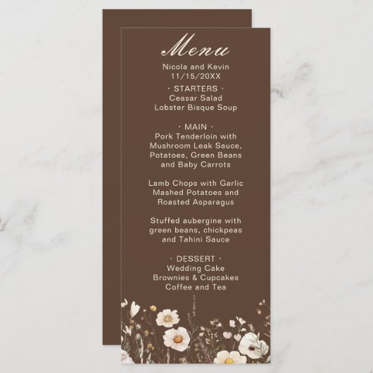 Wilde bloem Herfst Bloemige Trouw Menu (Voorkant / Achterkant)
