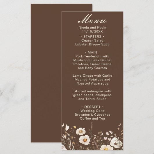 Wilde bloem Herfst Bloemige Trouwdag Menu (Voorkant / Achterkant)