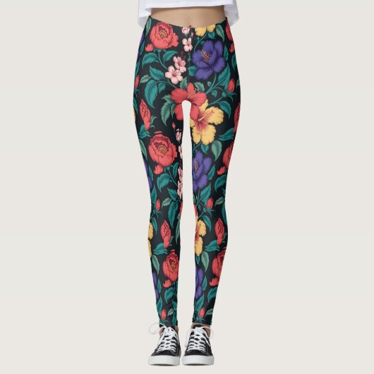 Wilde bloem herhalingspatroon leggings (Voorkant)