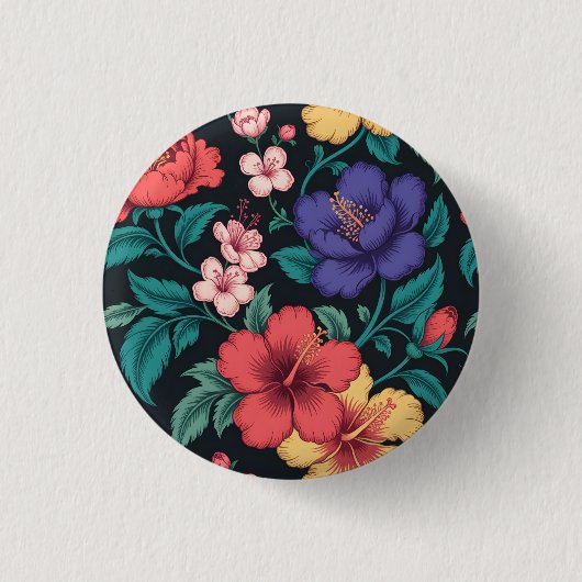 Wilde bloem herhalingspatroon ronde button 3,2 cm (Voorkant)