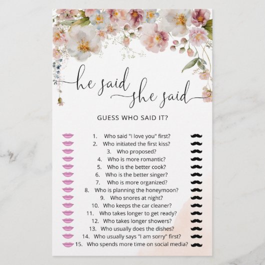 Wilde bloem Hij zei dat ze Vrijgezellenfeest Game (Voorkant)